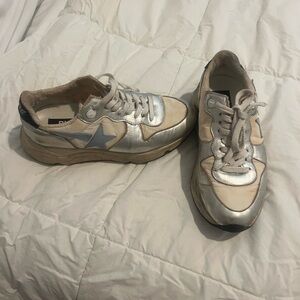 Golden Goose Silver and Cream Casual Sneakers